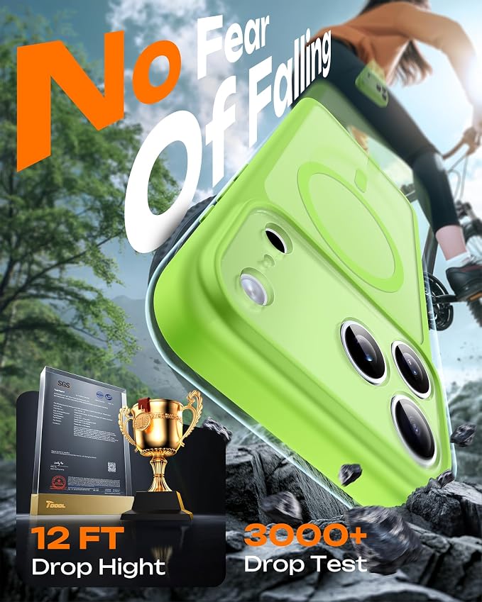 TOCOL for 17Pro Case, Full Camera Protection, Built-in Magnetic Ring, Compatible with Magsafe Charger, Drop Protection, Translucent Matte Phone Case for 17 Pro 6.3 inch (Light Green)