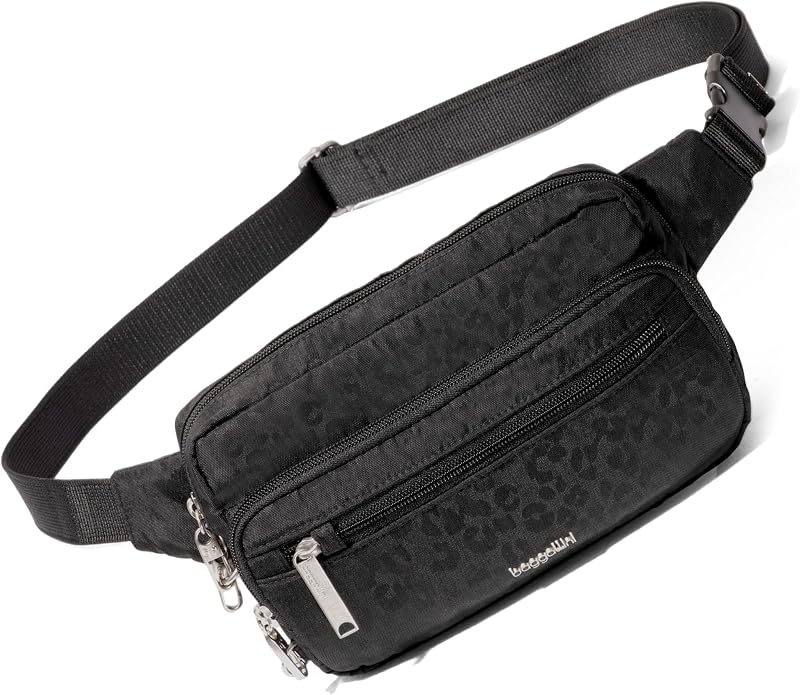 Baggallini Securtex Anti-theft Belt Bag 8.8"x5.5" Crossbody Fanny Pack for Women RFID Wallet Locking Zipper Travel Purse