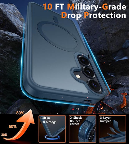 FNTCASE for Samsung Galaxy S25 Case: for Galaxy S24 Cases Magnetic Military Grade Drop Protection Translucent Cell Phone Cover - Slim Durable Shockproof Protective Bumper Cases- 6.2 inches (Blue) | Magnetic Phone Cases, 14FT Military Grade Drop Protect...