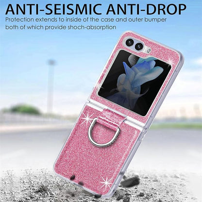 Bling Glitter Case for Samsung Galaxy Z Flip 6 with Ring Holder,Women Girls Cute Phone Case Non Slip Ultra Slim TPU Bumper Shockproof Protective Case for Galaxy Z Flip 6 5G 2024,Pink
