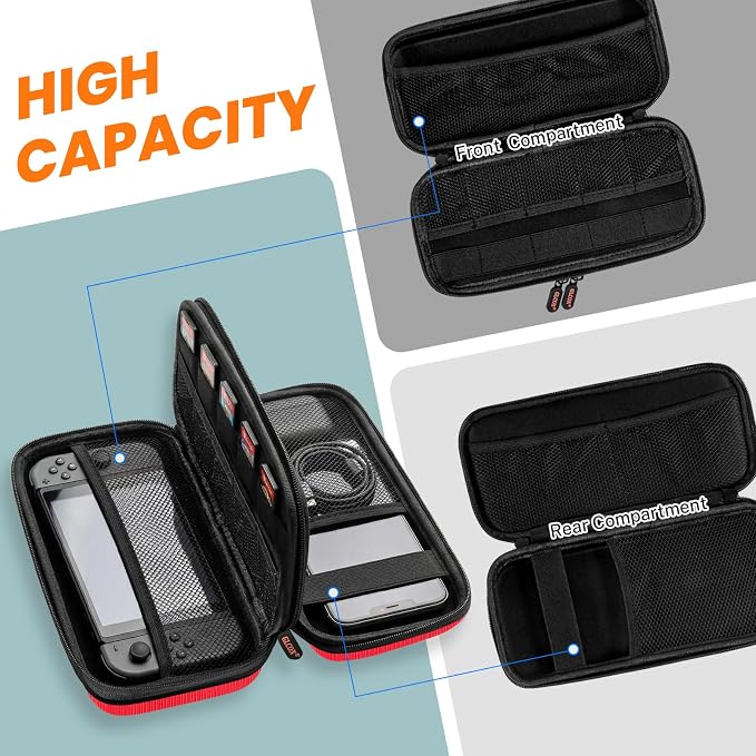 Red Double-Layer Hard Carrying Case, Electronics Organizer Travel Pouch | Multi-Pocket Zipper Tech Bag for Charger, Power Bank, Phone, USB Flash Drive, Cord, Cable