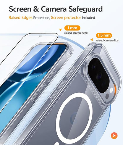 FNTCASE for Google Pixel 10 Pro XL / 9 Pro XL Case, Compatible with Magsafe | Screen Protector, Anti Yellowing, 14FT Military Grade Drop Protection, Shockproof Protective Phone Cover, Transparent Clear