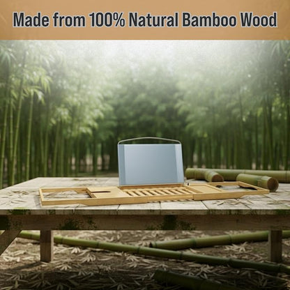 Bamboo Bathtub Tray - Wood Bath Caddy with Book, Phone, or Tablet Rest, Cup Holder, and Extended Sides for Bath Accessories by Home-Complete (Natural)