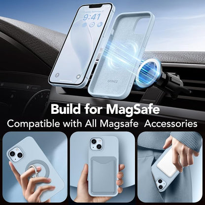 GONEZ Magnetic for iPhone 14 Case, Compatible with Magsafe, with Screen Protector + Camera Protector, Anti-Scratch Microfiber Lining, Liquid Silicone Shockproof Protective Phone Case, Blue