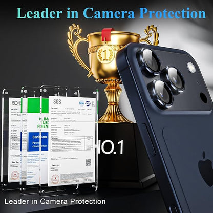 YWXTW Camera Lens Protector for iPhone 17 Pro/iPhone 17 Pro Max, [1 Step Installation Tray] Tempered Glass Screen Protector Metal Individual Camera Cover Accessories Case Friendly (Deep Blue)