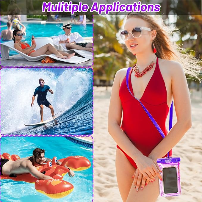 Personalized Initial Waterproof Phone Pouch Case - IPX8 Cellphone Dry Bag with Lanyard for iPhone 16/15/14/13/12 Pro Max (6.1–6.9"), Beach & Cruise Ship Essentials with Monogrammed Design (Purple, Y)