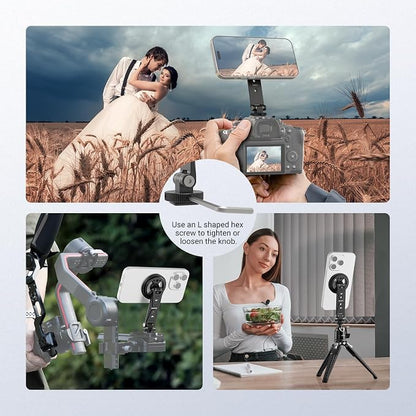 NEEWER Magnetic Phone Tripod Mount Compatible with MagSafe iPhone Samsung, Metal Adjustable Rotatable Cellphone Holder Adapter w/Cold Shoe for Tripod Mounting Camera Monitoring Video Recording, DS031