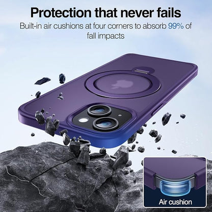 Anqrp 360° All-in-ONE Stand Case for iPhone 15 Case with Rotatable Magnetic Kickstand Ring Holder, Compatible with MagSafe, MIL-Grade Shockproof iPhone 15 Phone Case Cover 6.1 inch, Purple