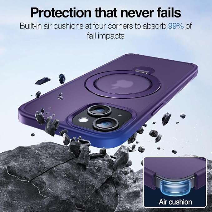 Anqrp 360° All-in-ONE Stand Case for iPhone 14/13 Case with Rotatable Magnetic Kickstand Ring Holder, Compatible with MagSafe, MIL-Grade Shockproof iPhone 14/13 Phone Case Cover 6.1" Purple