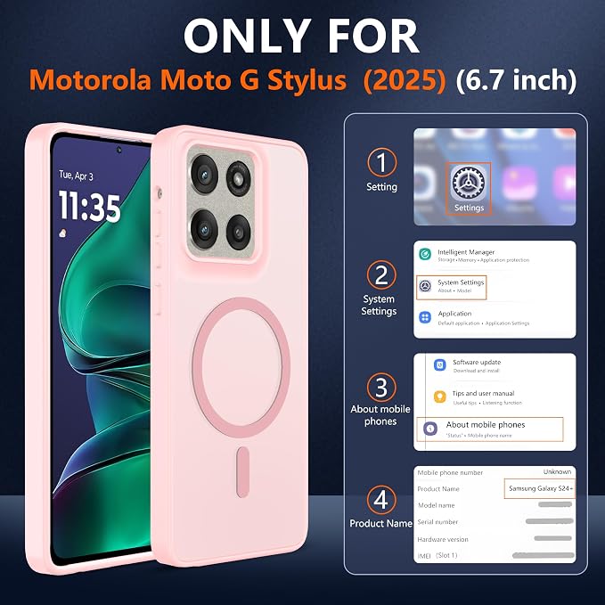 For Motorola Moto g Stylus 2025 Case [Compatible with Magsafe] Translucent Matte Magnetic Phone Case,Slim Thin Duty Shockproof Protection Cover with 2pc HD Screen Protector for Moto G Stylus 2025-Pink