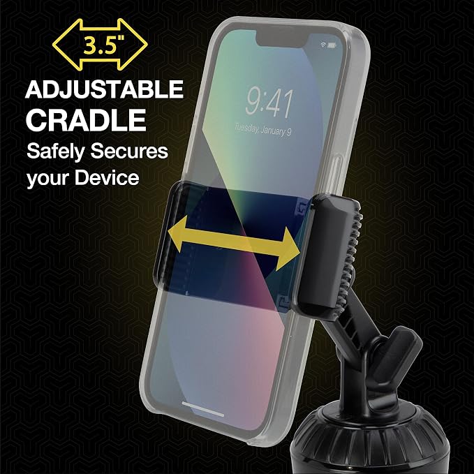 Scosche UHCUP2M-SP1 Universal Cup Phone Holder Mount with Adjustable Arms and Adjustable Base, Expands to Fit Cupholder, 360 Degree View Rotation