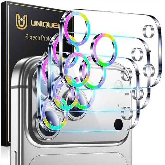UniqueMe Compatible for 3 Pack iPhone 17 Pro Camera Lens Protector - [Drop Protection] [Case Friendly] 9H Tempered Glass Camera Cover Screen [Update New Version] - Glitter Colorful