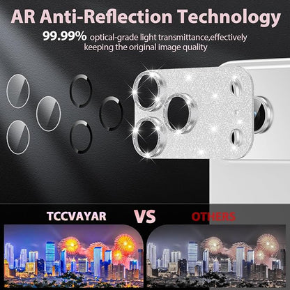 for iPhone 17 Pro Camera Lens Protector [Anti-Scratch] [Ultra HD Clear] [Strong Adhesion] Metal Aluminum Alloy Tempered Glass Camera Screen Cover(Silver Glitter)