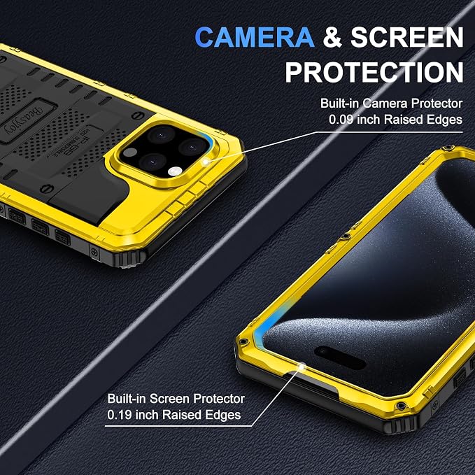 Beasyjoy for iPhone 15 Pro Max Heavy Duty Full Body Protective Case with Built-in Screen Protector, Military Grade Shockproof Defender Case for iPhone 15 Pro Max 6.7", "Yellow