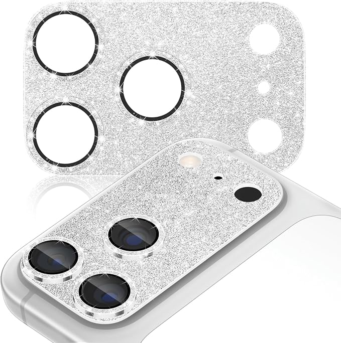 imluckies Compatible with iPhone 17 Pro Max Camera Lens Protector Bling, Ultra HD Tempered Glass Shiny Diamond Camera Plate Sparkle Screen Protection, 9H Anti-Scratch & Easy Install, Glitter Sliver