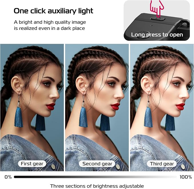 ULANZI CG02 Upgraded Smartphone Camera Shutter Handle Grip w Detachable Wireless Bluetooth Remote Control,Three-Gear Adjustable Fill Light for iPhone Samsung Google OnePlus Phones Video/Photo Shooting
