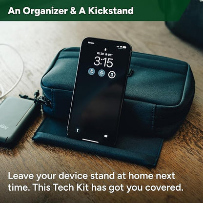 Halfday Sidekick Tech Organizer Kit: Flip-Out Kickstand for Phone/Tablet, Zip-Flat Pouch with Power Mesh & Elastic for Cable & Charger (Splash-Resistant Travel Electronics Accessories Case), Marine