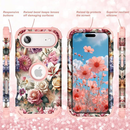 Hocase for iPhone Air Case 6.5", Heavy Duty Shockproof Protection Soft Silicone Rubber+Hard Plastic Bumpers Hybrid Protective Case for iPhone Air 2025 - Rose Flowers