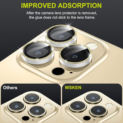 WSKEN [Gold Glitter] for iPhone 14 Pro/iPhone 14 Pro Max Camera Lens Protector,[Night Shooting Mode] HD Tempered Metal Glass Camera Screen Protector Cover Film Accessories