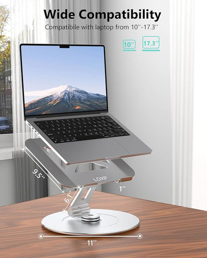 Laptop Stand with Phone Holder, Adjustable Laptop Stand, Aluminum Computer Mount Holder, Ergonomics Laptop Riser for Desk, Lectern Stand Fits MacBook, up to 17.3" All Notebooks Silver