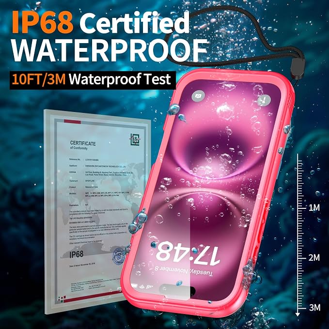 Cozycase for iPhone 16 Pro Case Waterproof - 360 Heavy Duty with Screen/Camera Protector Shockproof IP68 Underwater Dustproof Water Dust Shock Proof Full Body/Front and Back Case Pink/Frosted Clear