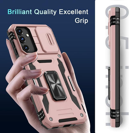 DEERLAMN Case for Samsung Galaxy A16 5G with Slide Camera Cover+Screen Protector (1 Pack), Rotated Ring Kickstand Military Grade Shockproof Protective Cover-Rose Gold