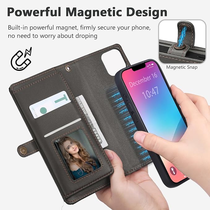 Wallet Case for iPhone 13 Pro Max with Card Holder/Crossbody Wallet/Strap| RFID Blocking | Magnetic | Kickstand | Detachable | PU Leather Phone Case for iPhone 13 Pro Max,6.7 in,Black