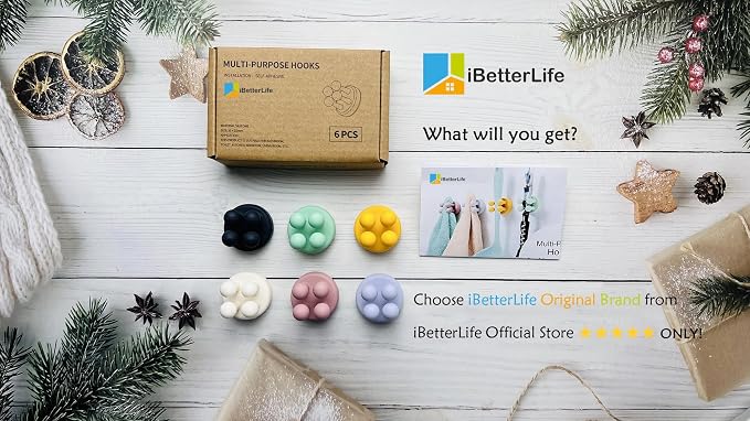 iBetterLife Self-Adhesive Shower Razor Holder - 6Pcs Wall Mounted Hooks Hanger for Clipping & Hanging Toothbrush Towel Loofah Bathroom Kitchen Home Office Dorm Room Essentials Storage Wreath Hook