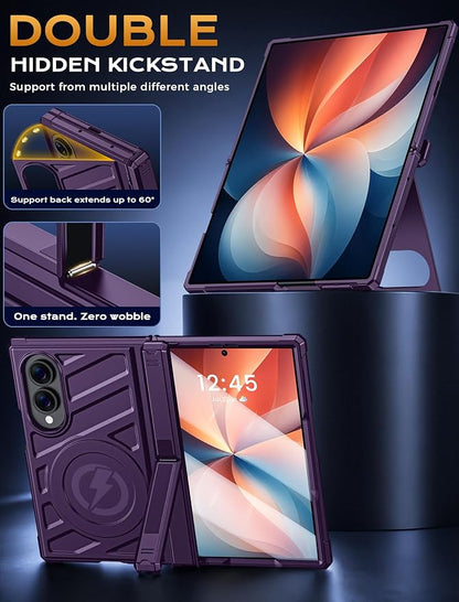 Protective Case for Samsung Galaxy Z Fold 8 5G 2026, Magnetic MagSafe Compatible, Full Hinge Protection, Dual Angle Kickstand, Shockproof Anti-Scratch TPU+PC Phone Cover Purple