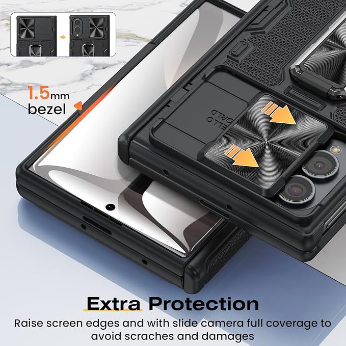 VEGO for Z Fold 8 Case with Screen Protector & Hinge Protection, Black | Galaxy Fold 8 Case with Rotatigng Kickstand & Slide Camera Cover Heavy Duty Drop Protection Rugged Phone Case