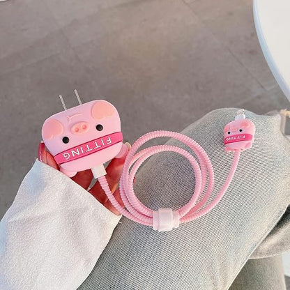 Compatible with iPhone 18W/20W USB-C Charger Protector Cover, 3D Cute Cartoon Charger Case for Apple iPhone 20W USB-C Power Adapter and Lightning Cable Protective Wire Saver (Fitting Pig)