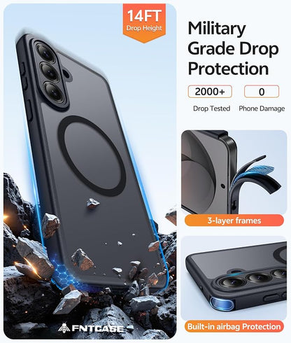 FNTCASE for Samsung Galaxy S26 Case: [Fit for Magsafe] [Full Camera Protection & Screen Protector] Translucent Matte Military Grade - Shockproof Protective Phone Cover for Samsung S 26 - Black