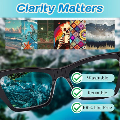 6 PCS Glasses Cleaning Cloth Eyeglass Lens Cleaning Cloth Eyeglasses Wipes Microfiber Reusable Soft for Phone Screens Camera Unisex Women Girls Cute Aesthetic (6.3"x6.3")-Sea Turtle Frog