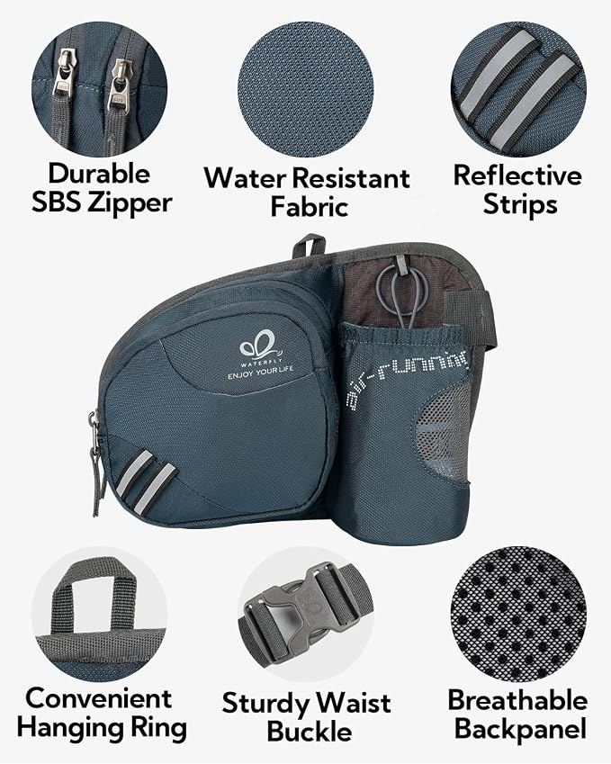 WATERFLY Fanny Pack Waist Bag: Waist Pack for Women Men with Water Bottle Holder Hiking Fanny Pack for Running Walking DogWalking Travel Cycling