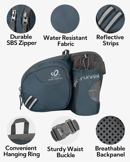 WATERFLY Fanny Pack Waist Bag: Waist Pack for Women Men with Water Bottle Holder Hiking Fanny Pack for Running Walking DogWalking Travel Cycling
