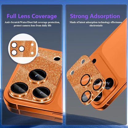 Camera Lens Protector for iPhone 17 Pro, Bling Glitter Camera Cover with 9H Tempered Glass Metal Ring, Anti-Scratch Lens Protector for iPhone 17 Pro (Glitter - Orange)