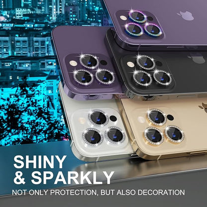 Choiche Compatible for iPhone 14 Pro/iPhone 14 Pro Max Camera Lens Protector Bling, 9H Tempered Glass Camera Cover Screen Protector Metal Ring Decoration Accessories (Diamond-Colorful)