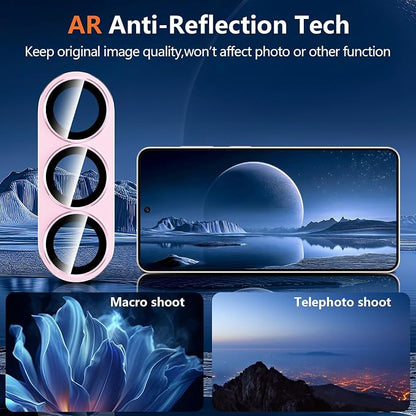 for Samsung Galaxy S26 Camera Lens Protector, Electroplated Matte Back with 9H Tempered Glass Lens Protector, [Strong Adsorption] [Case-Friendly] Metal Ring HD Clear Lens Cover, Pink