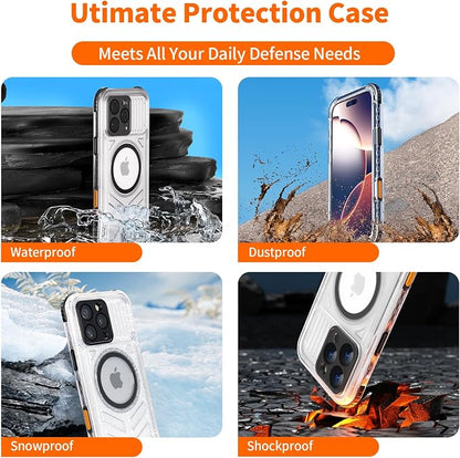 for iPhone 16 Pro Waterproof Case Compatible with MagSafe, IP68 Underwater Case Built-in Screen Protector, Slim Translucent 360° Full Body Protection, 12FT Military Grade, 6.3 Inch Black