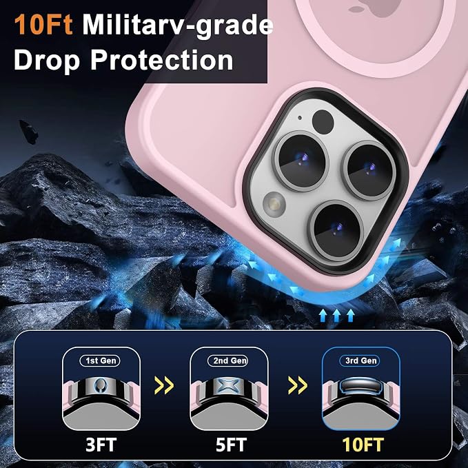 MOCCA Strong Magnetic for iPhone 14 Pro Max Case [Compatible with Magsafe] [10FT Military Grade Protective] Translucent Matte Slim Shockproof Case for iPhone 14 Pro Max 6.7"-Pink