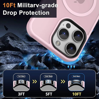 MOCCA Strong Magnetic for iPhone 14 Pro Max Case [Compatible with Magsafe] [10FT Military Grade Protective] Translucent Matte Slim Shockproof Case for iPhone 14 Pro Max 6.7"-Pink