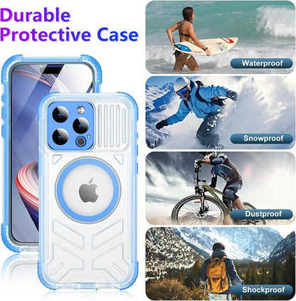 Temdan Magnetic for iPhone 15 Pro Case Waterproof,[Built-in Screen & Camera Protector][Full Body Shockproof][IP68 Underwater][Dustproof] Shockproof Phone Case for iPhone 15 Pro 6.1"-Blue