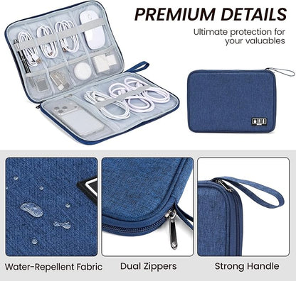 Large Slim Cable Organizer Travel Case, Single-Layer Electronic Accessories Pouch for Chargers, Cords, Power Bank, Mouse and SD Cards, 12.6 x 9.45 x 1.57 Inches