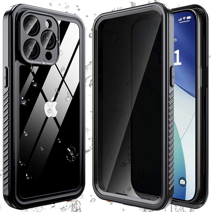 ANTSHARE Waterproof Case for iPhone 15 Pro Max, with [Built-in Privacy Screen Protector] [IP 68 Underwater], Anti-Peeping Adsorption Full Body Double Protective Case for iPhone 15 Pro Max, Black