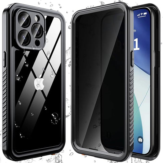 ANTSHARE Waterproof Case for iPhone 15 Pro Max, with [Built-in Privacy Screen Protector] [IP 68 Underwater], Anti-Peeping Adsorption Full Body Double Protective Case for iPhone 15 Pro Max, Black