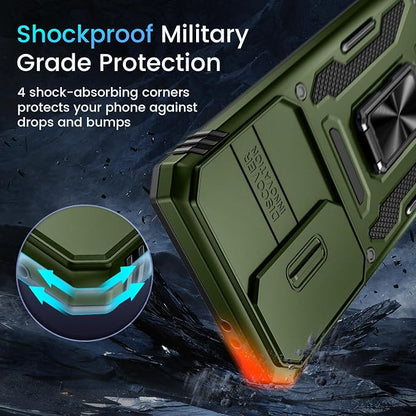 Caka for Samsung Galaxy S24 FE Case [HD Screen Protector] [Full Camera Lens Cover] [360°Rotated Kickstand Ring] [Heavy Duty Protection] Hard Rugged Protective Phone Cover for S24 FE - Olive Gren