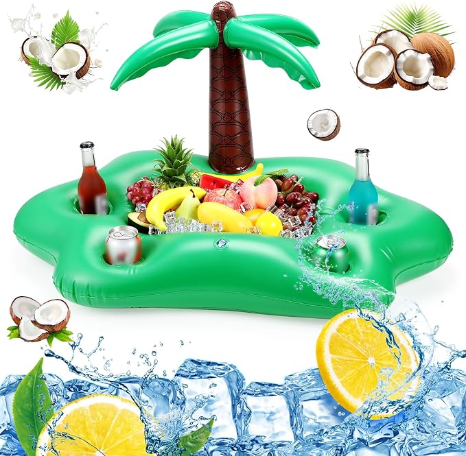 FillTouch Floating Drink Holder for Pool, Floating Cabana Bar, Hot Tub Drink Holder for Adults, Inflatable Pool Accessories(Coconut Tree)