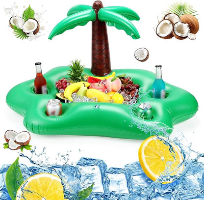 FillTouch Floating Drink Holder for Pool, Floating Cabana Bar, Hot Tub Drink Holder for Adults, Inflatable Pool Accessories(Coconut Tree)
