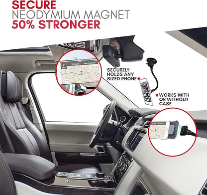 Macally Windshield Phone Mount for Car Magnetic - Suction Cup Window Mount Phone Holder with 8" Long Gooseneck Arm & Super Strong Magnet Mount for Smartphone and iPhone