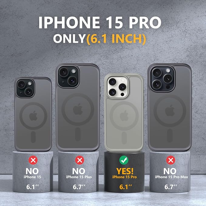MOCCA Strong Magnetic for iPhone 15 Pro Case, [Compatible with Magsafe][13FT Military Drop Protection] Slim Translucent Matte Shockproof Case for iPhone 15 Pro Phone Case 6.1'', Titanium Gray